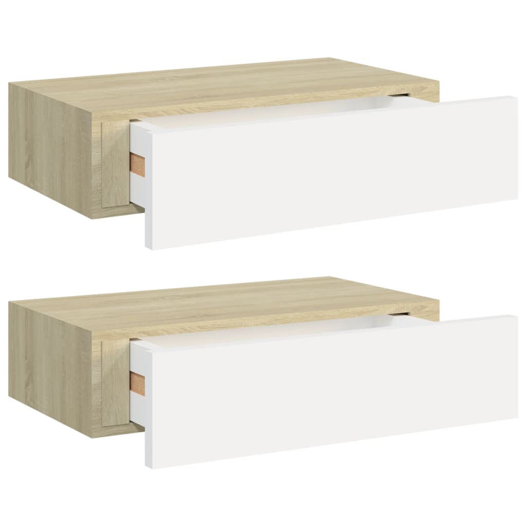 vidaXL Nástěnné police se zásuvkou 2 ks dub a bílé 40x23,5x10 cm MDF