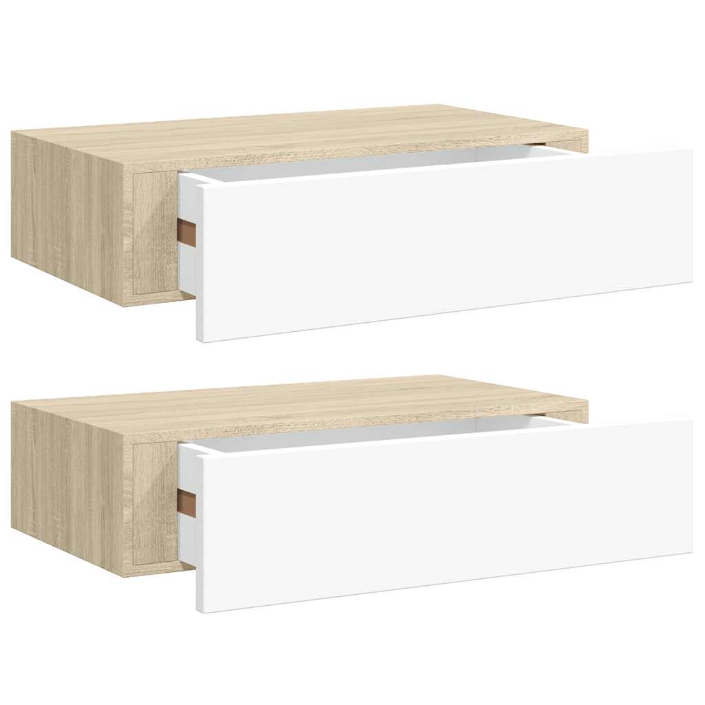 Thumbnail - vidaXL Wandregale mit Schubladen 2 Stk. Eichen-Optik Weiß 40x23,5x10cm