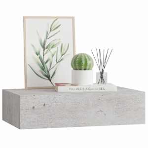 Nástěnná police se zásuvkou betonově šedá 40 x 23,5 x 10 cm MDF - obrázek 4