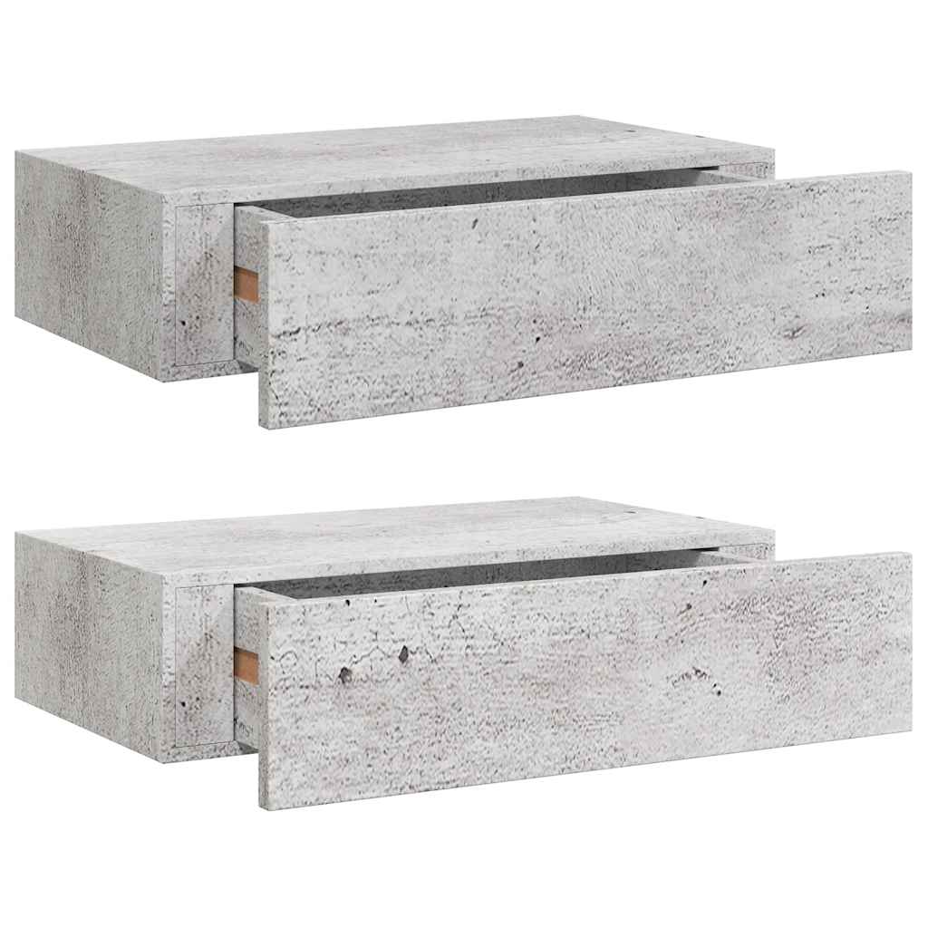 vidaXL Nástěnné police se zásuvkou 2 ks betonově šedé 40x23,5x10cm MDF