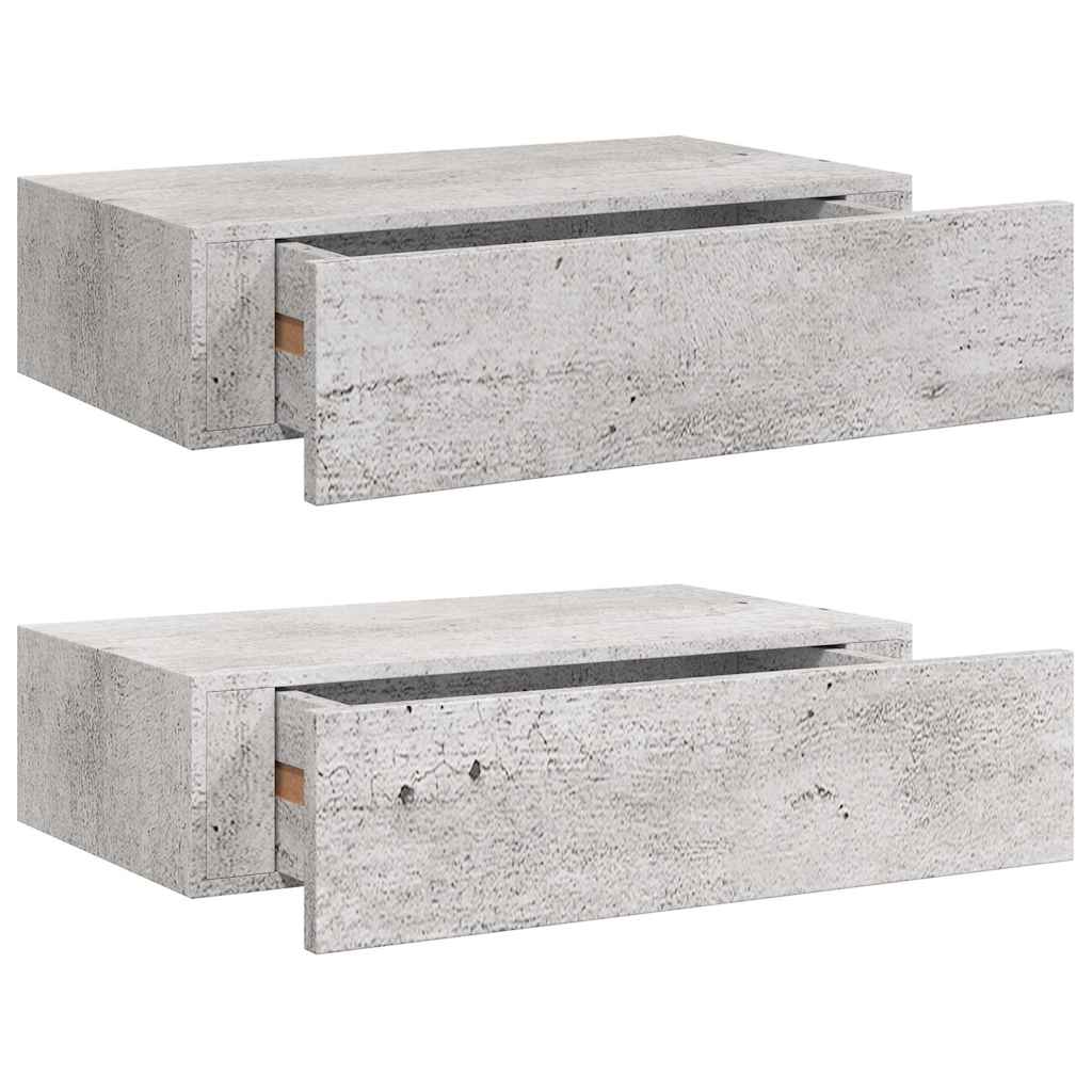 vidaXL Nástěnné police se zásuvkou 2 ks betonově šedé 40x23,5x10cm MDF