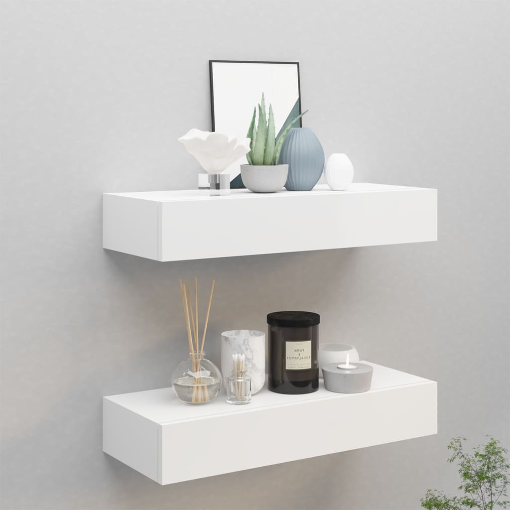 vidaXL Dulapuri de perete cu sertare 2 buc. alb, 60x23,5x10 cm MDF