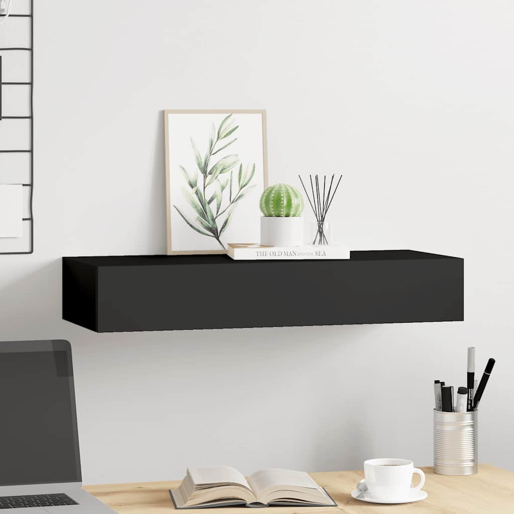 vidaXL Wandschap met lade 60x23,5x10 cm MDF zwart afbeelding