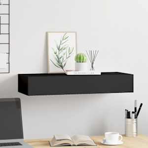 Nástěnná police se zásuvkou černá 60 x 23,5 x 10 cm MDF - obrázek 3