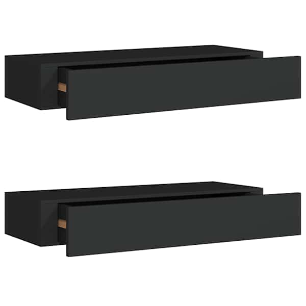 vidaXL sahtlitega seinariiulid, 2 tk, must, 60 x 23,5 x 10 cm, MDF