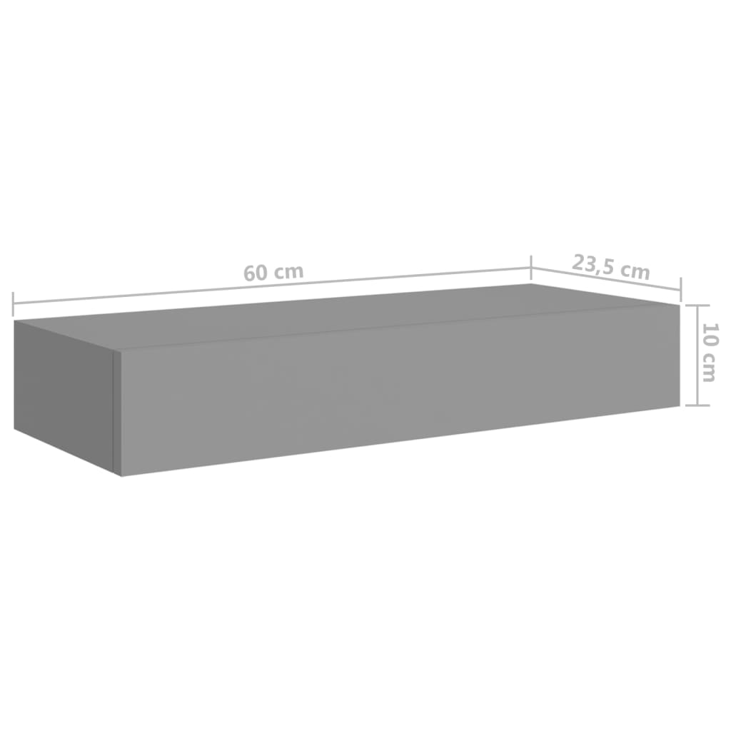 szürke falra szerelhető fiókos polc 60 x 23,5 x 10 cm