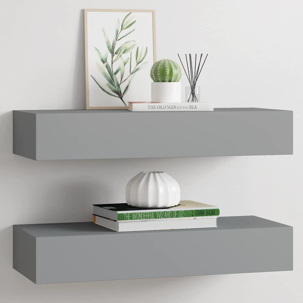 vidaXL Dulapuri de perete cu sertare, 2 buc. gri, 60x23,5x10 cm, MDF