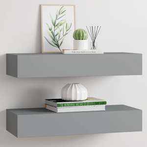 Stenska polica s predalom 2 kosa siva 60x23,5x10 cm mediapan