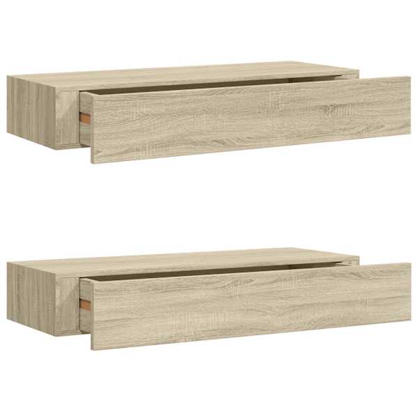 vidaXL sahtlitega seinariiulid, 2 tk, tamm, 60 x 23,5 x 10 cm, MDF