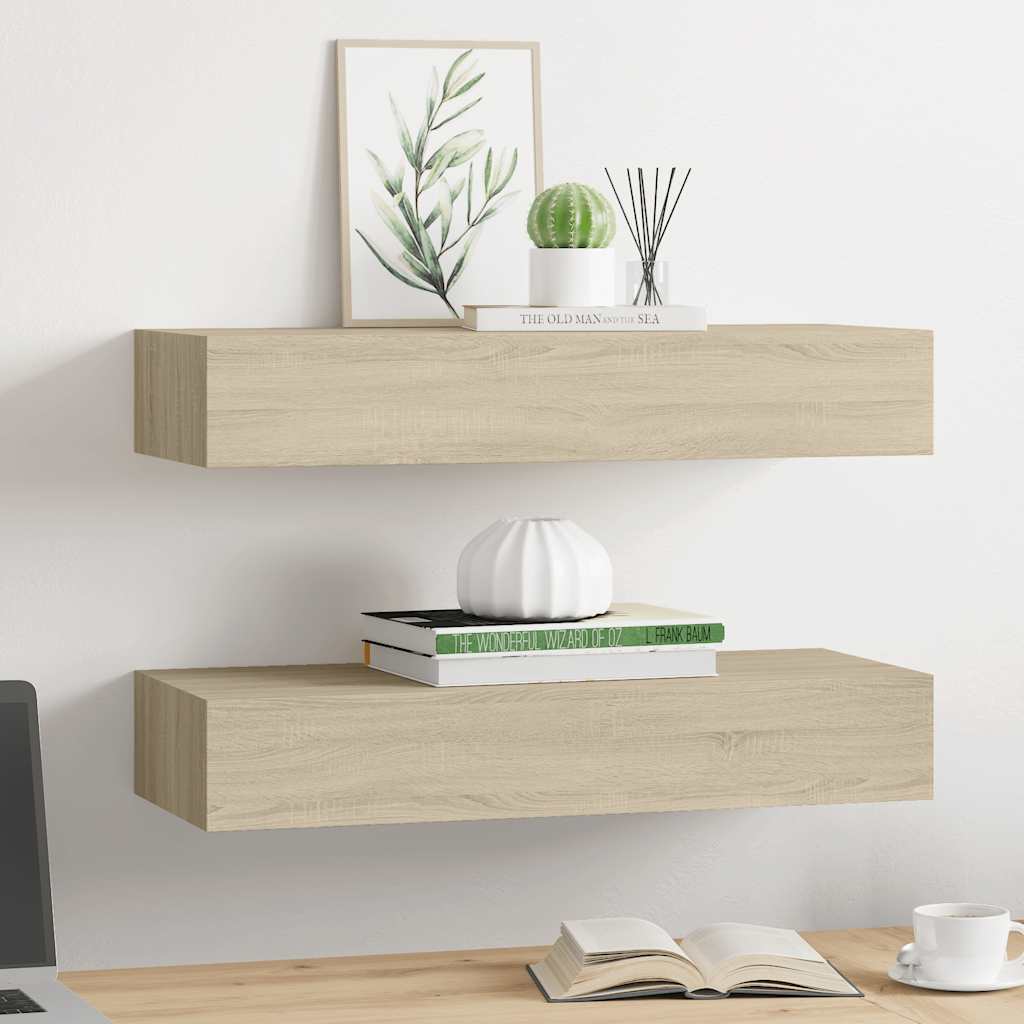 vidaXL Laatikkohyllyt seinälle 2 kpl tammi 60x23,5x10 cm MDF