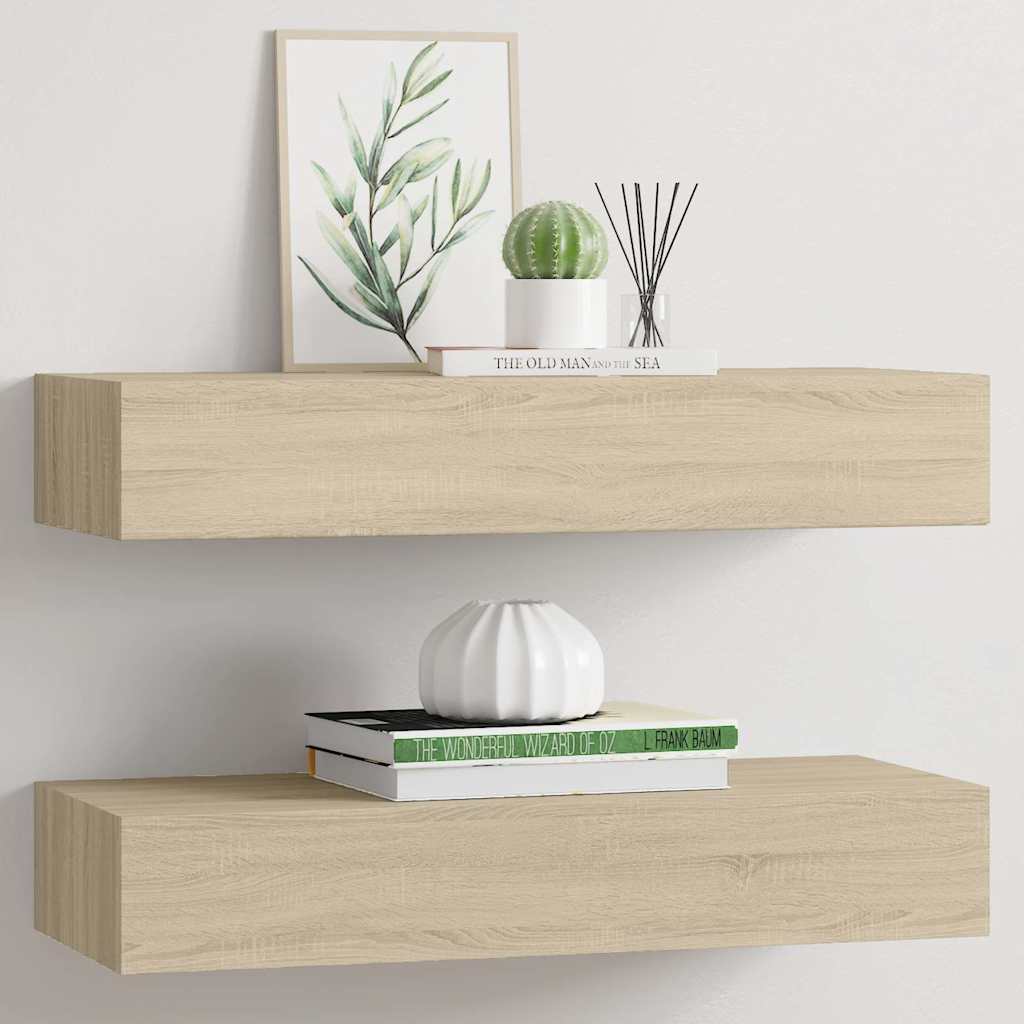 Væghylder Med Skuffer 40X23,5X10 Cm Mdf Egetræsfarvet - 2 / 1 / 60 x 23.5 x 10 cm