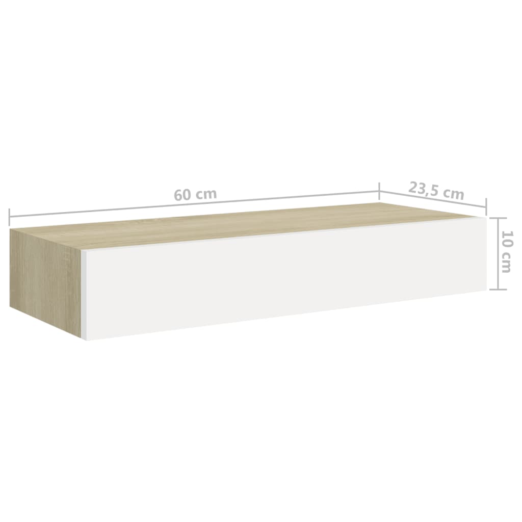 Wand-Schubladenregal Eiche und Weiß 60x23,5x10 cm MDF | Stepinfit.de