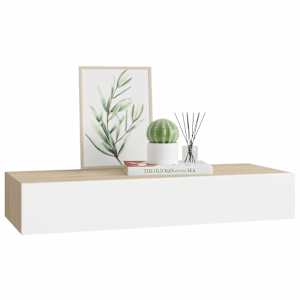 Nástěnná zásuvková police dubová a bílá 60 x 23,5 x 10 cm MDF - obrázek 4