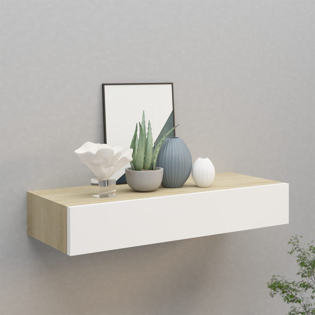vidaXL Dulap de perete cu sertar, stejar și alb, 60x23,5x10 cm, MDF