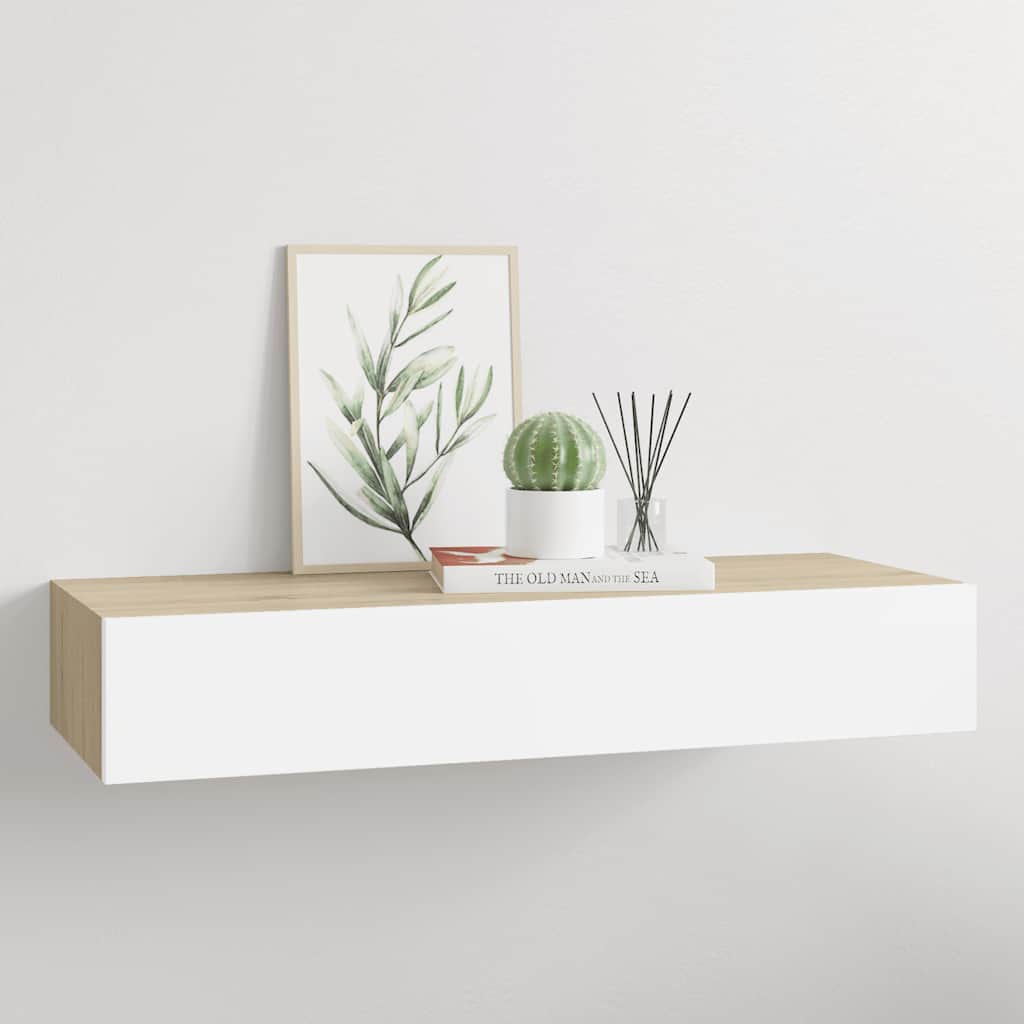 vidaXL Wandregal mit Schublade Eichen-Optik und Weiß 60x23,5x10 cm MDF