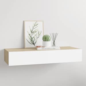 Nástěnná zásuvková police dubová a bílá 60 x 23,5 x 10 cm MDF - obrázek 1