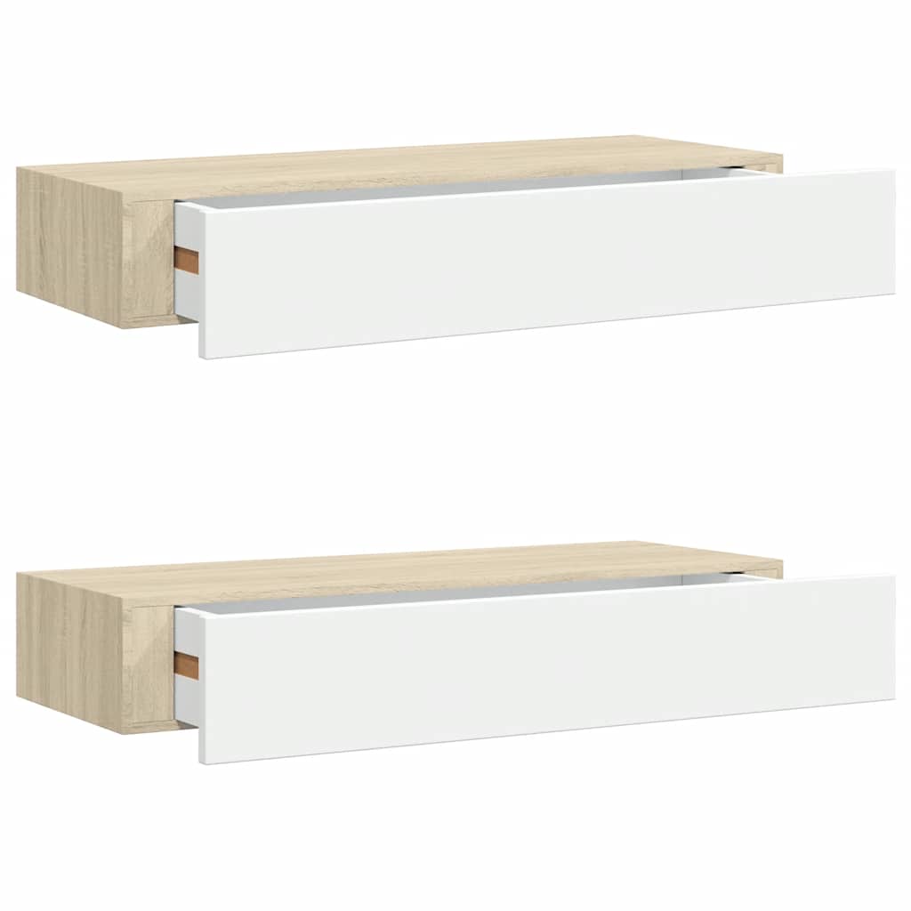 vidaXL Nástěnné police se zásuvkou 2 ks dub a bílé 60x23,5x10 cm MDF