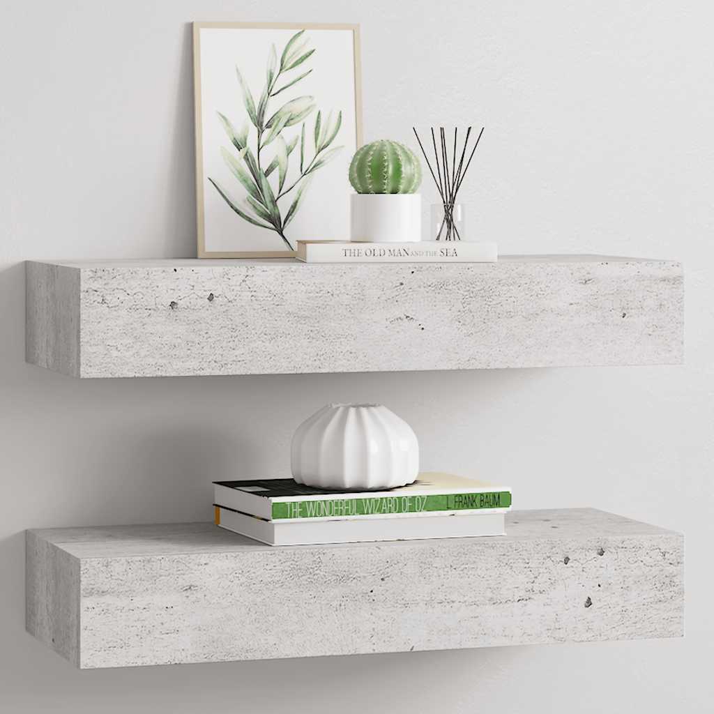 vidaXL Wandregale mit Schubladen 2 Stk. Betongrau 60x23,5x10 cm MDF