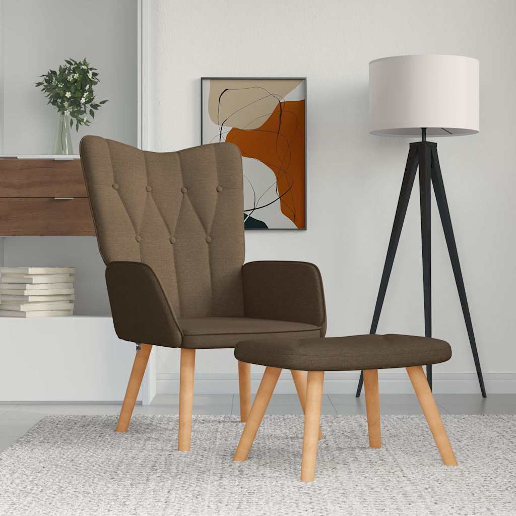 vidaXL Fotel z podn�kiem, br�zowy, obity tkanin�