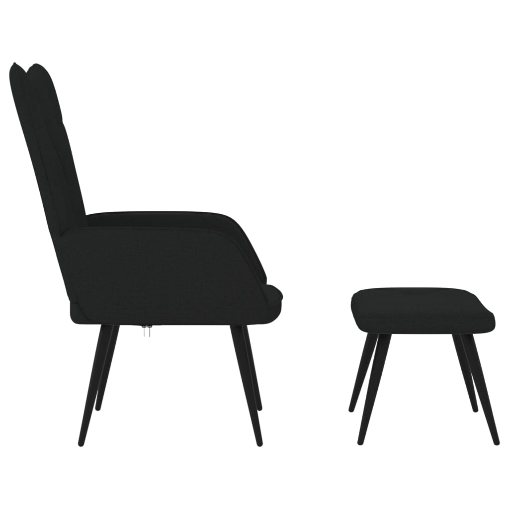vidaXL Релаксиращ стол с табуретка, черен, плат
