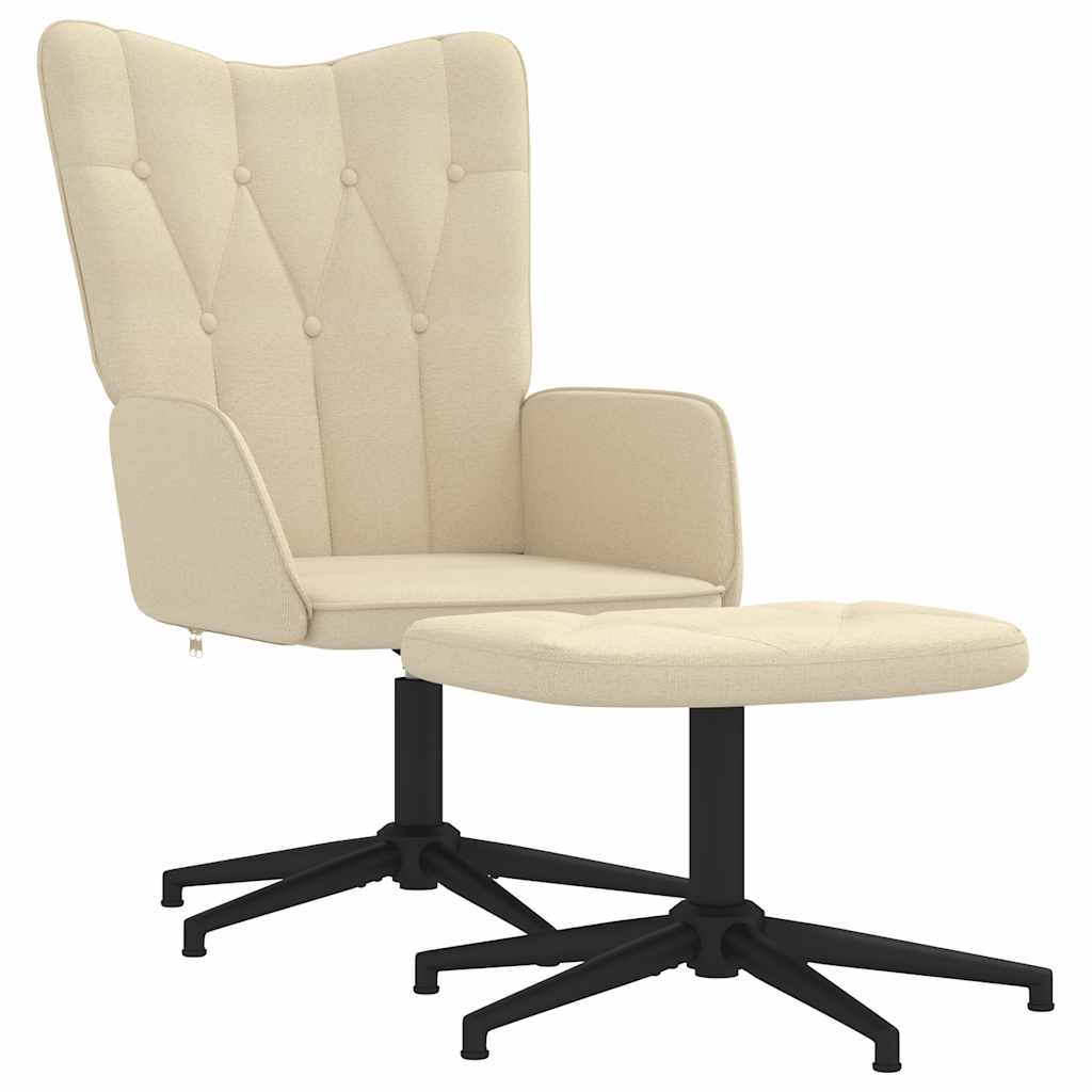 vidaXL Scaun de relaxare cu taburet, crem, textil vidaxl.ro