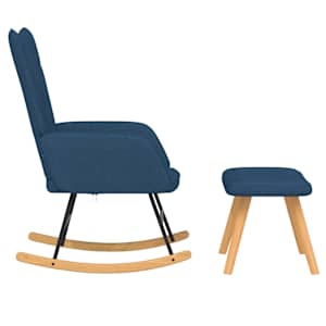 Houpací křeslo se stoličkou modré textil - obrázek 4