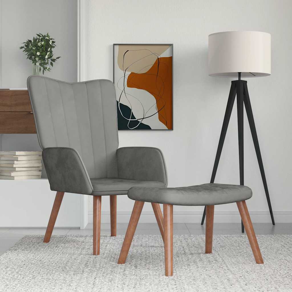 vidaXL Fotel z podn�kiem, jasnoszary, obity aksamitem