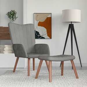 Stol za sproščanje s stolčkom svetlo siv žamet