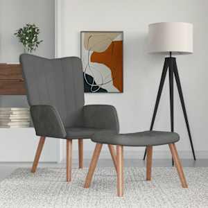 Stol za sproščanje s stolčkom temno siv žamet