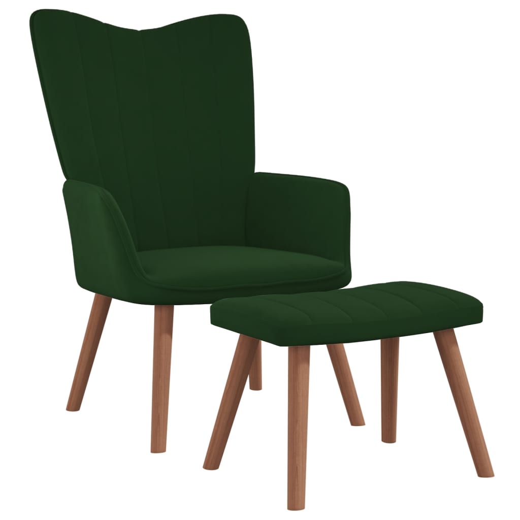 vidaXL Scaun de relaxare cu taburet, verde închis, catifea vidaxl.ro