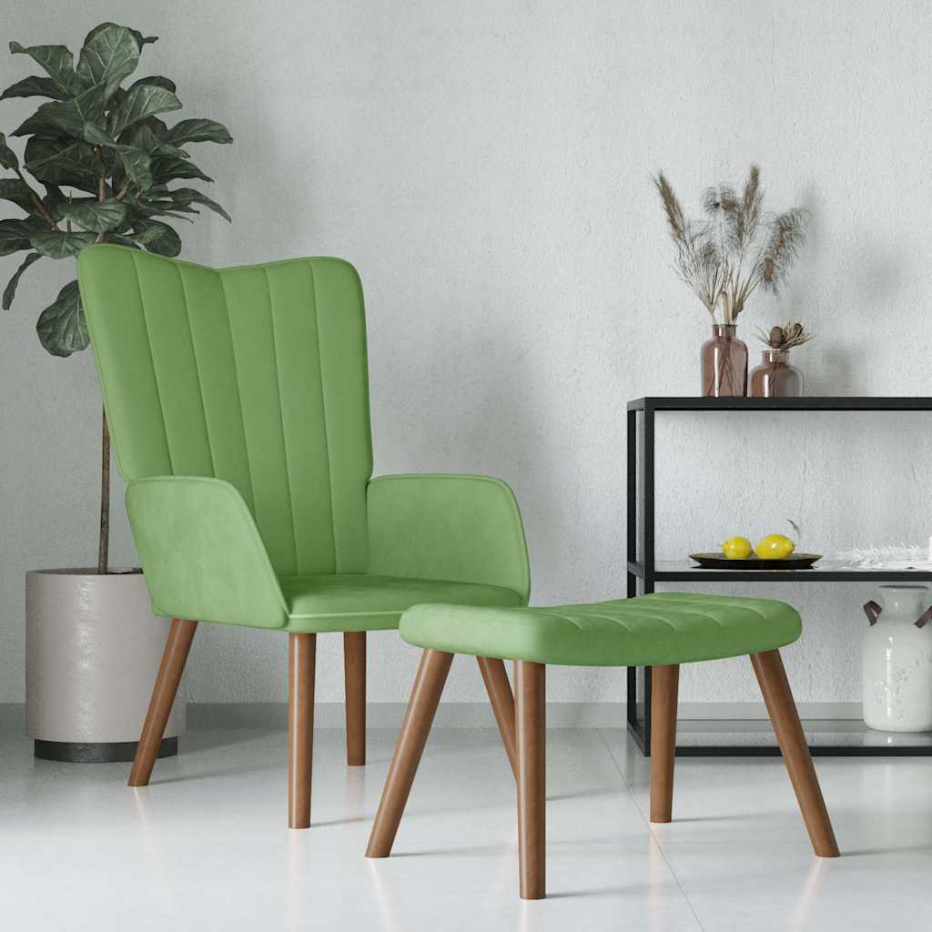 vidaXL Fotel z podn�kiem, jasnozielony, obity aksamitem