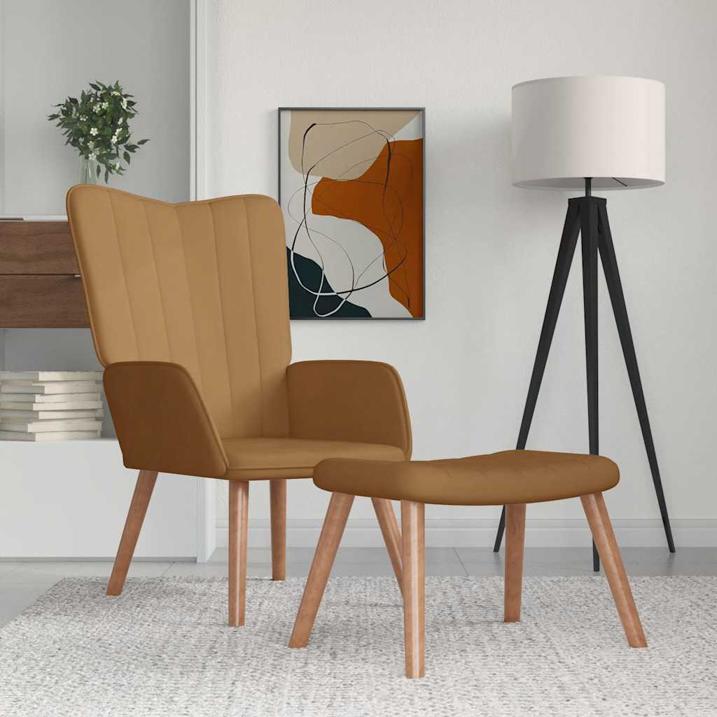 vidaXL Fotel z podn�kiem, br�zowy, obity aksamitem