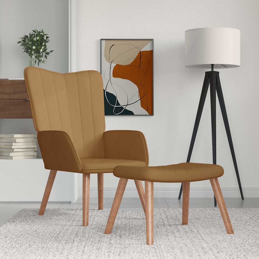 vidaXL Fotel z podn�kiem, br�zowy, obity aksamitem