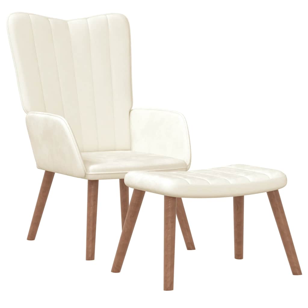 VidaXL Relaxační křeslo se stoličkou krémově bílé samet