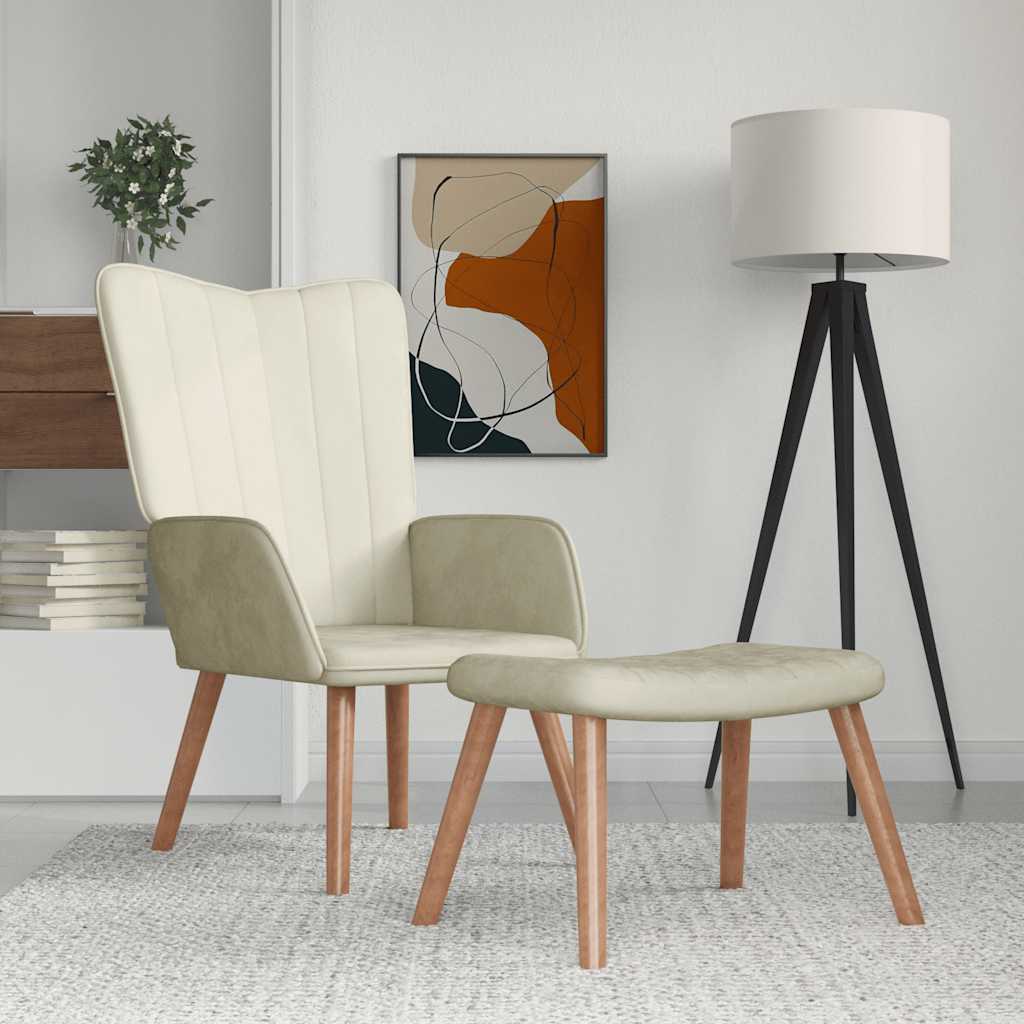 vidaXL Fotel z podn�kiem, kremowy, tapicerowany aksamitem