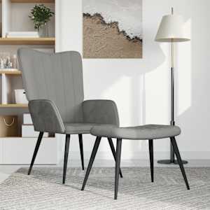 Stol za sproščanje s stolčkom svetlo siv žamet