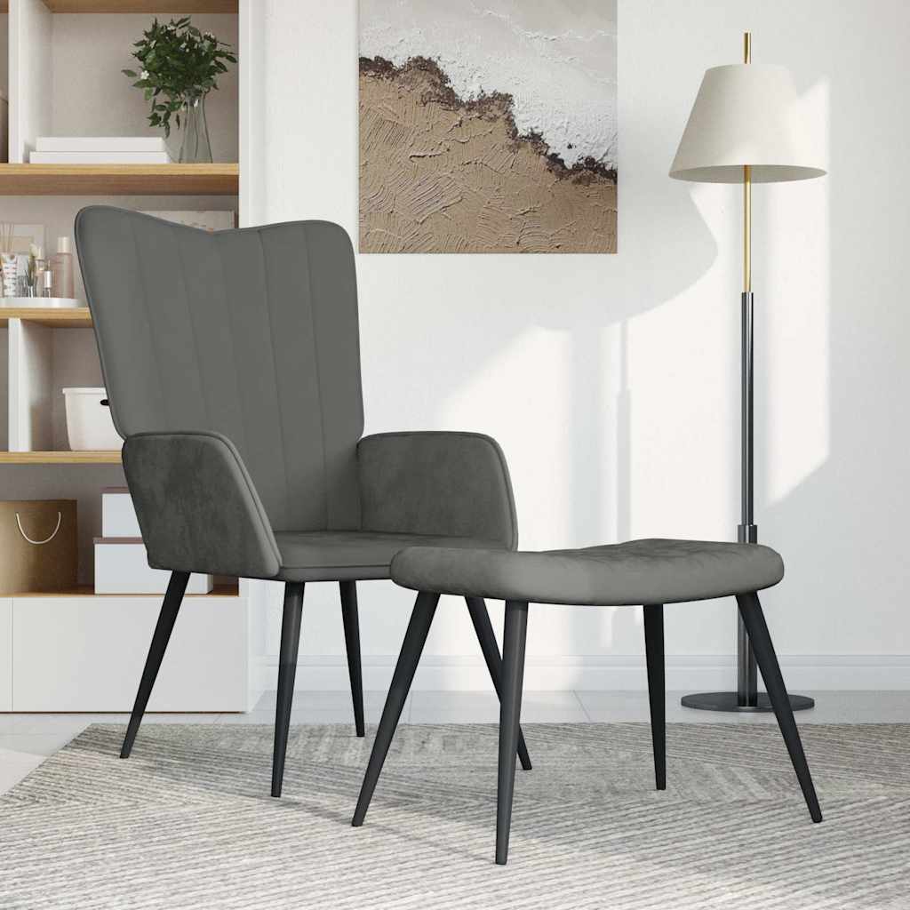 vidaXL Fotel z podnóżkiem, ciemnoszary, obity aksamitem