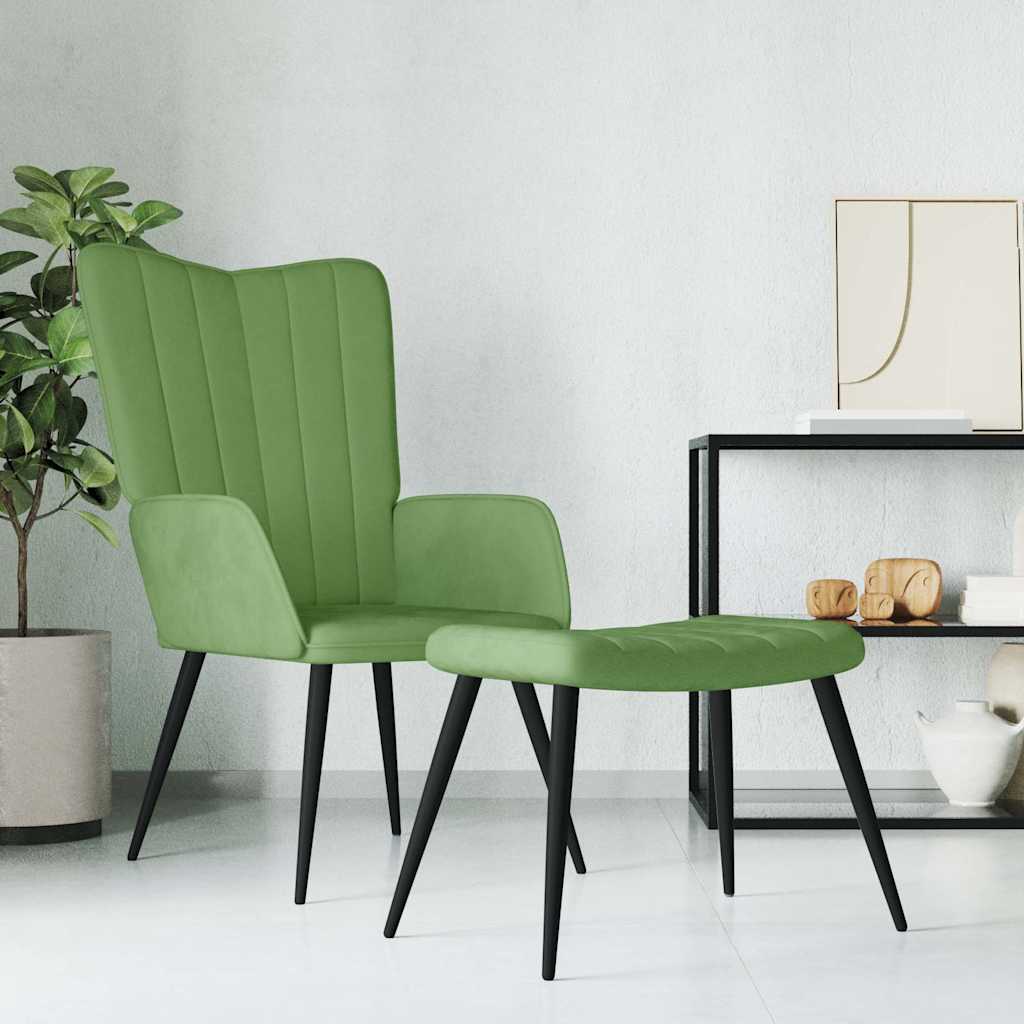 vidaXL Fotel z podn�kiem, jasnozielony, obity aksamitem