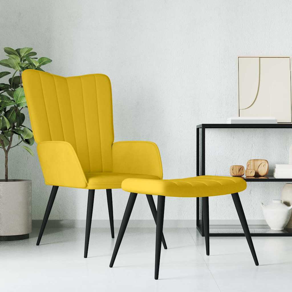 vidaXL Fotel z podnkiem, musztardowy, obity aksamitem