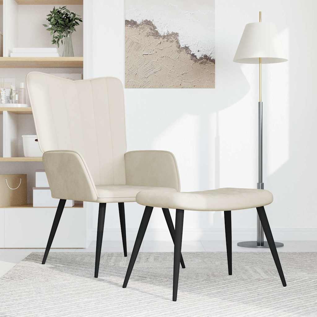 vidaXL Fotel z podnóżkiem, kremowy, tapicerowany aksamitem