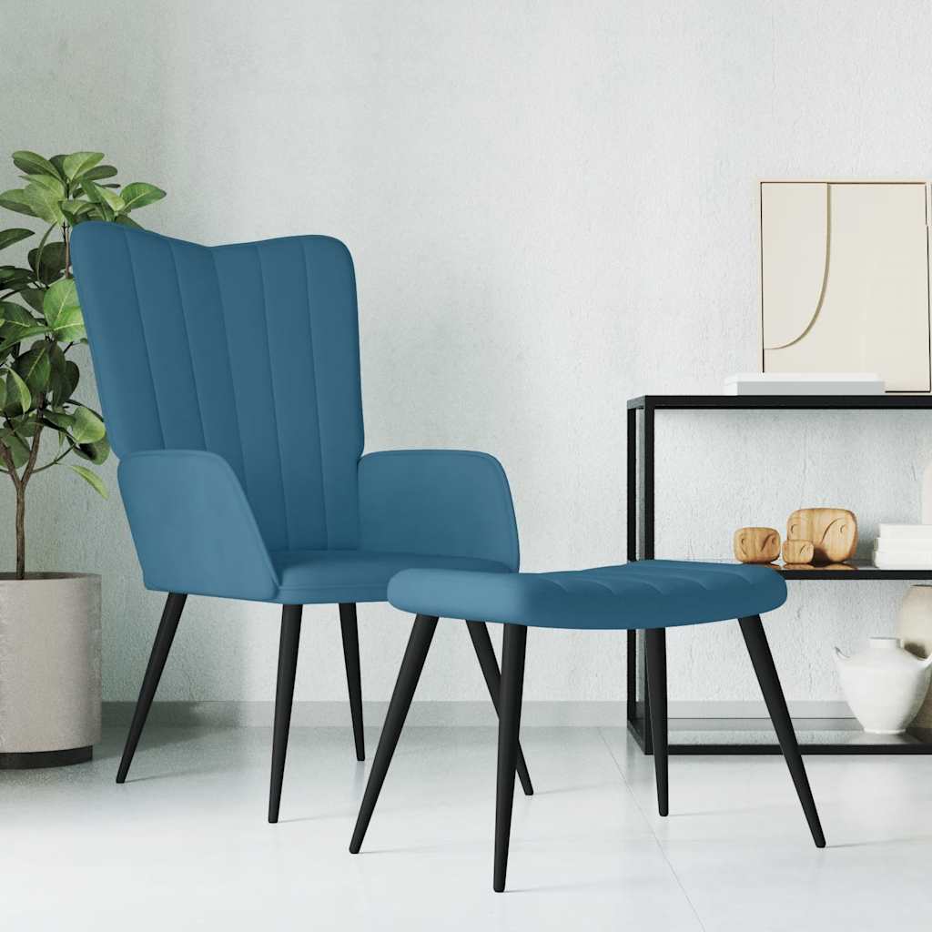 vidaXL Relaxsessel mit Hocker Blau Samt