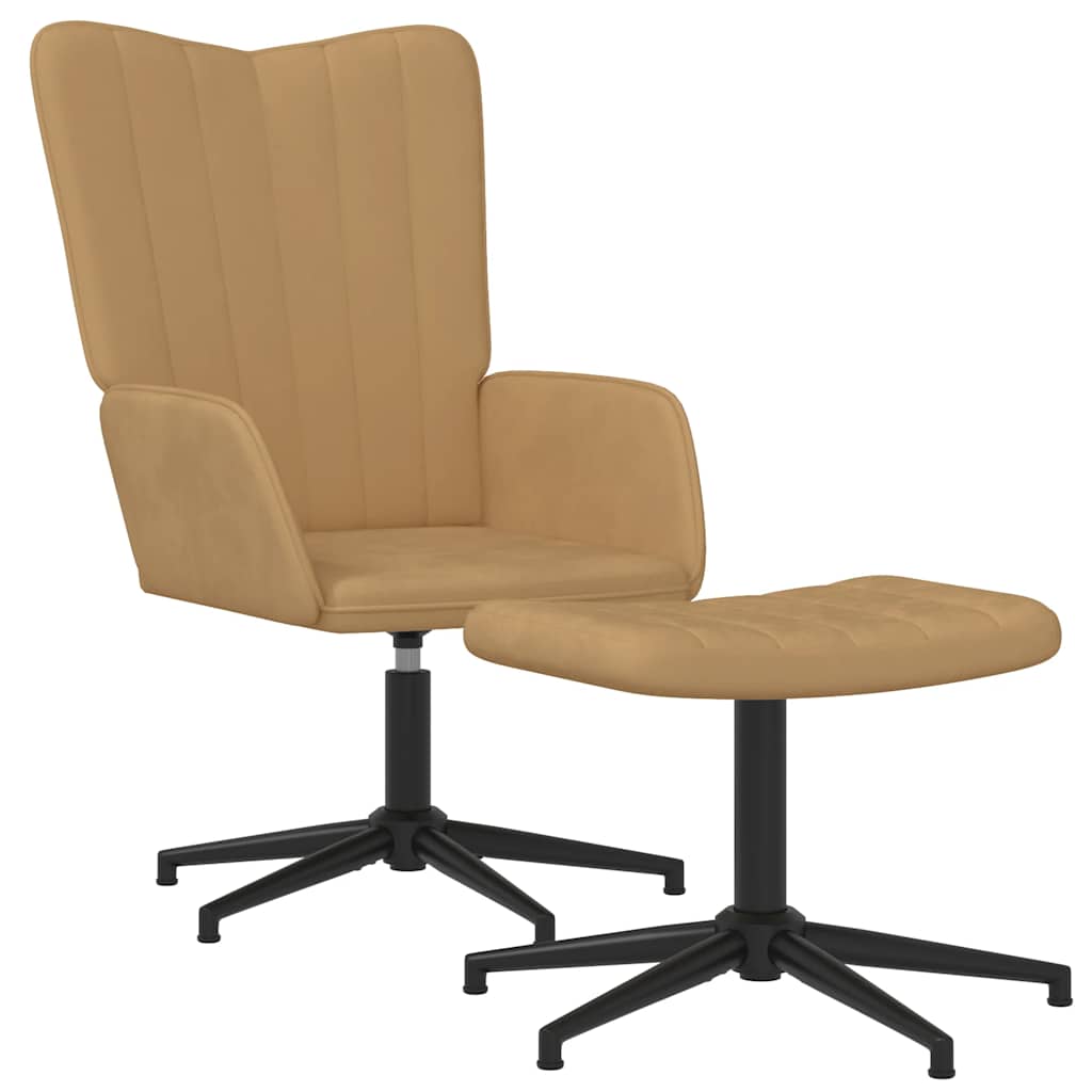 Chaise de relaxation avec repose-pied Marron Velours