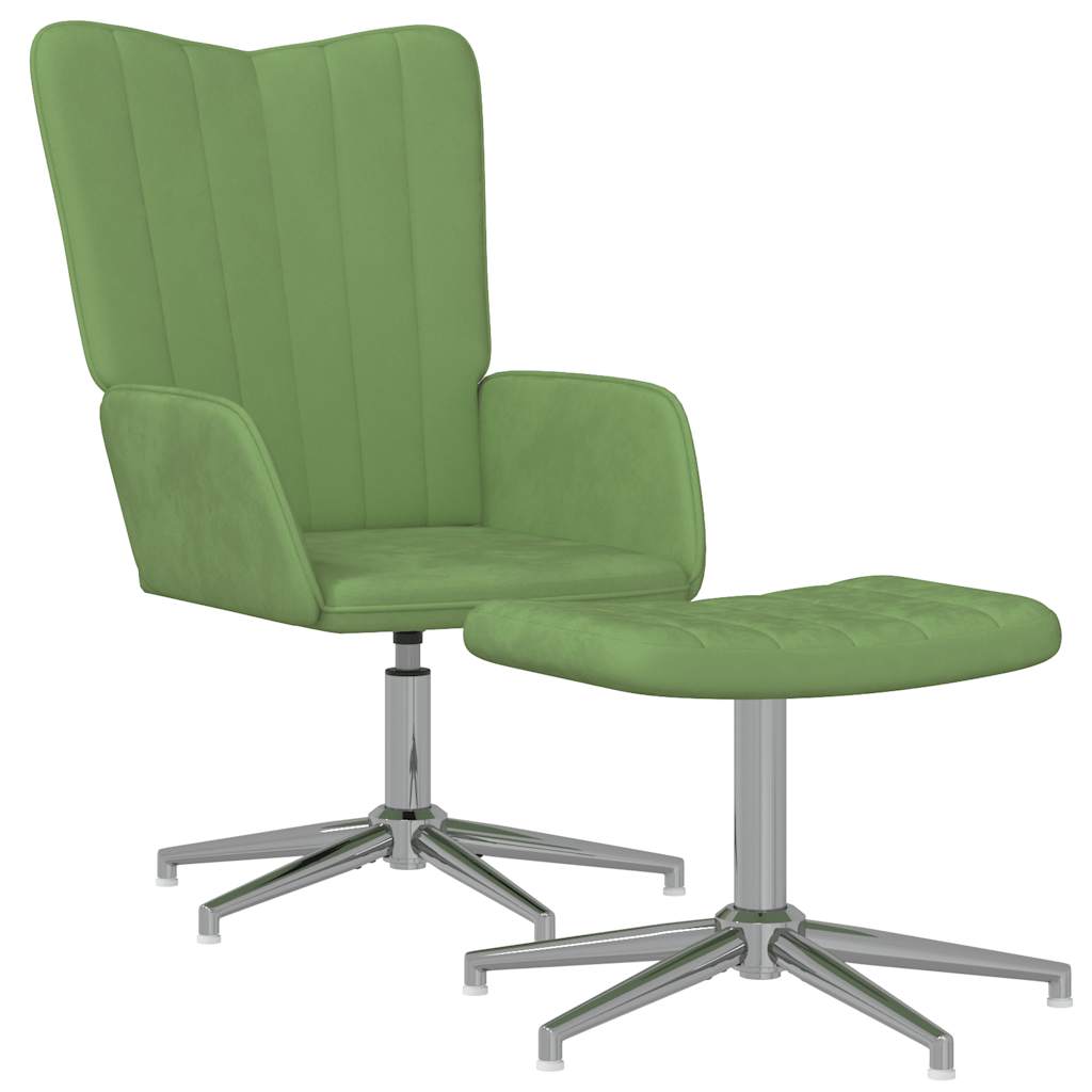 Chaise de relaxation avec repose-pied Vert clair Velours