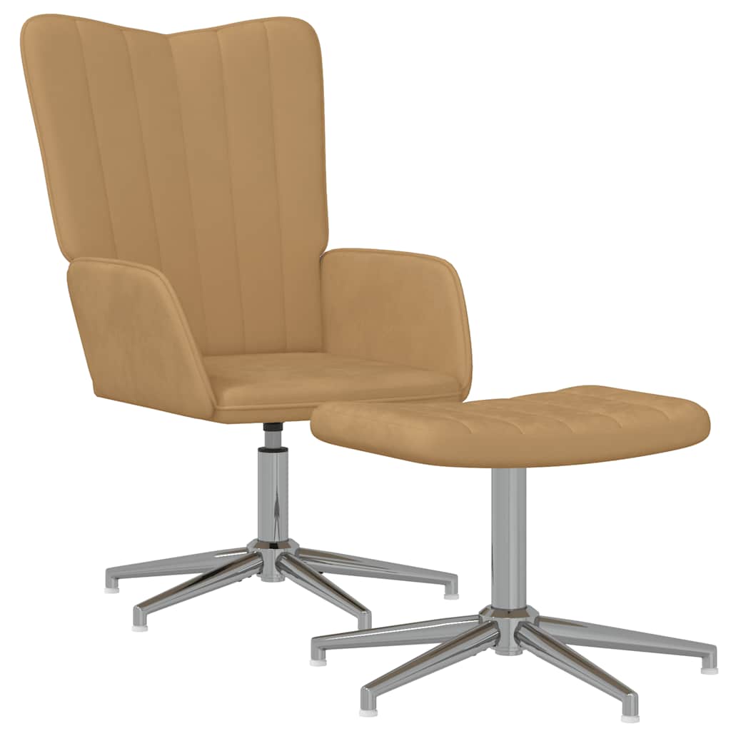 Chaise de relaxation avec repose-pied Marron Velours