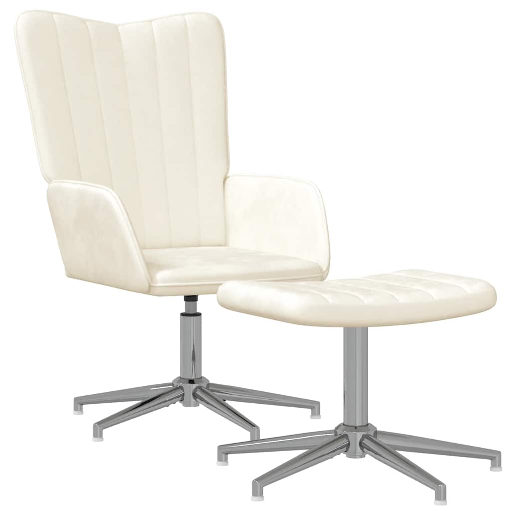 vidaXL Cadeira de descanso com banco veludo branco nata