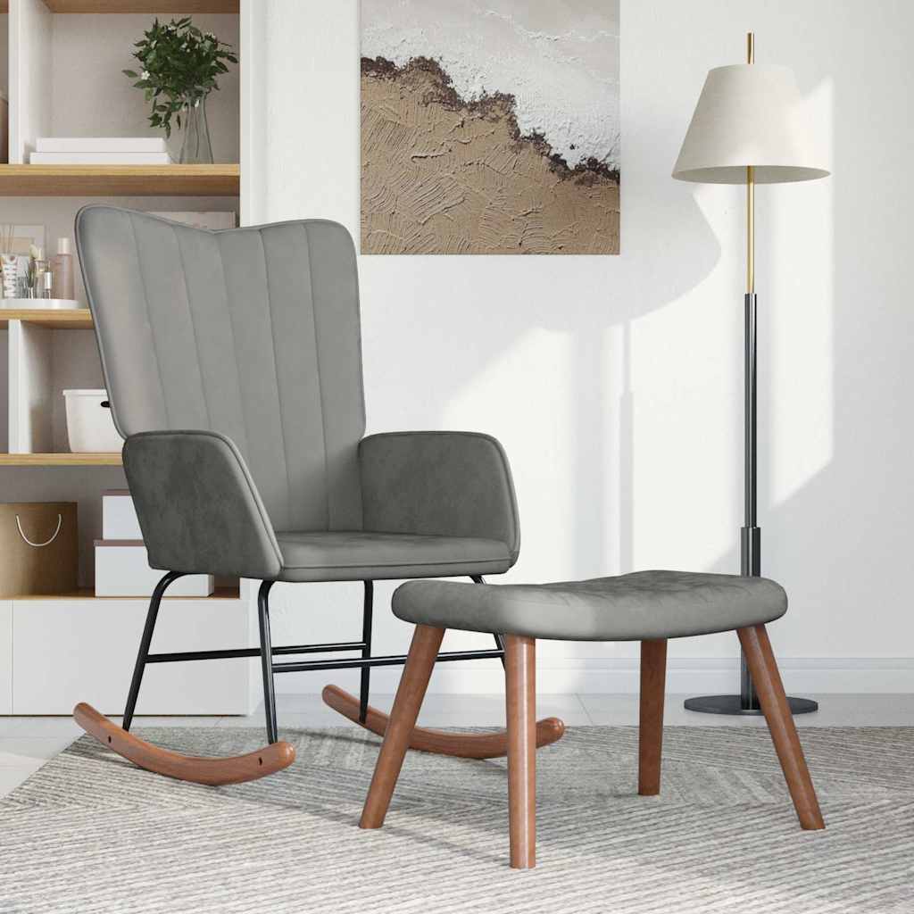 vidaXL Fotel bujany z podn�kiem, jasnoszary, obity aksamitem