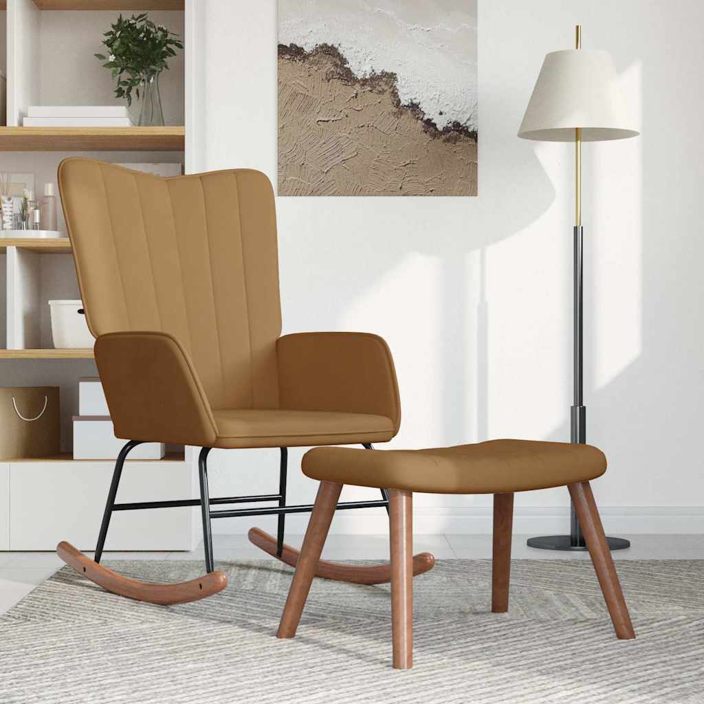 vidaXL Fotel bujany z podn�kiem, br�zowy, obity aksamitem