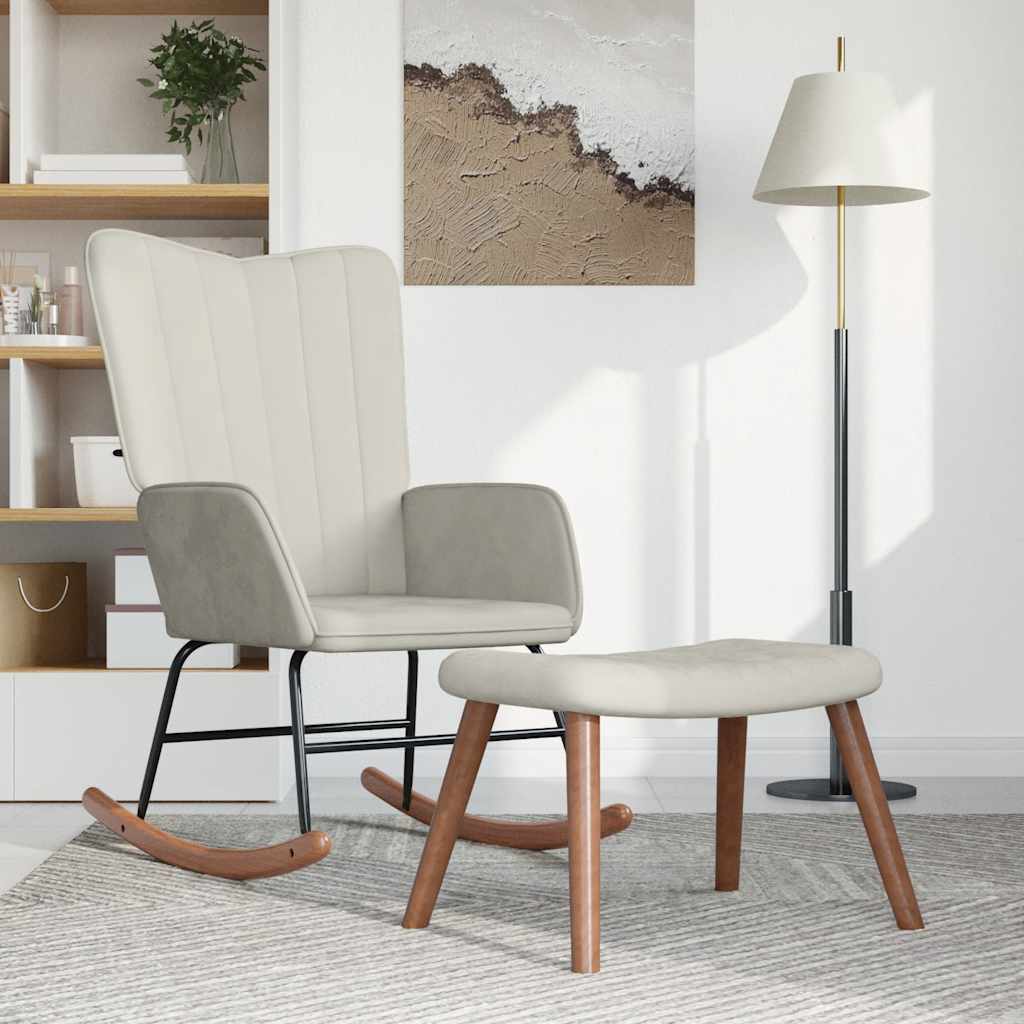 vidaXL Schaukelstuhl mit Hocker Cremeweiß Samt