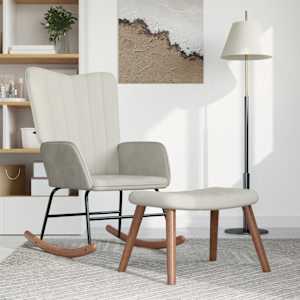 Gugalni stol s stolčkom kremno bel žamet