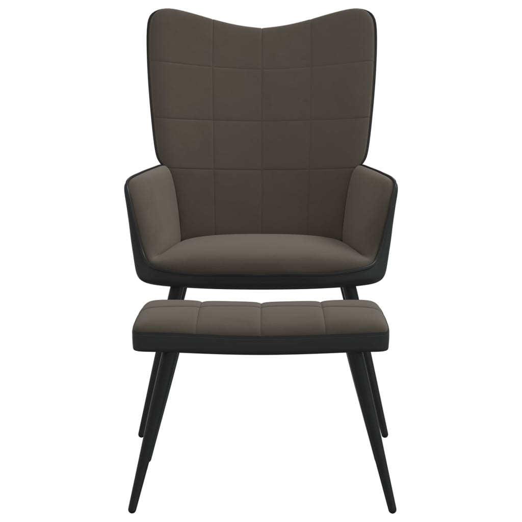 vidaXL Poilsio kėdė su pakoja, tamsiai pilkos spalvos, aksomas ir PVC